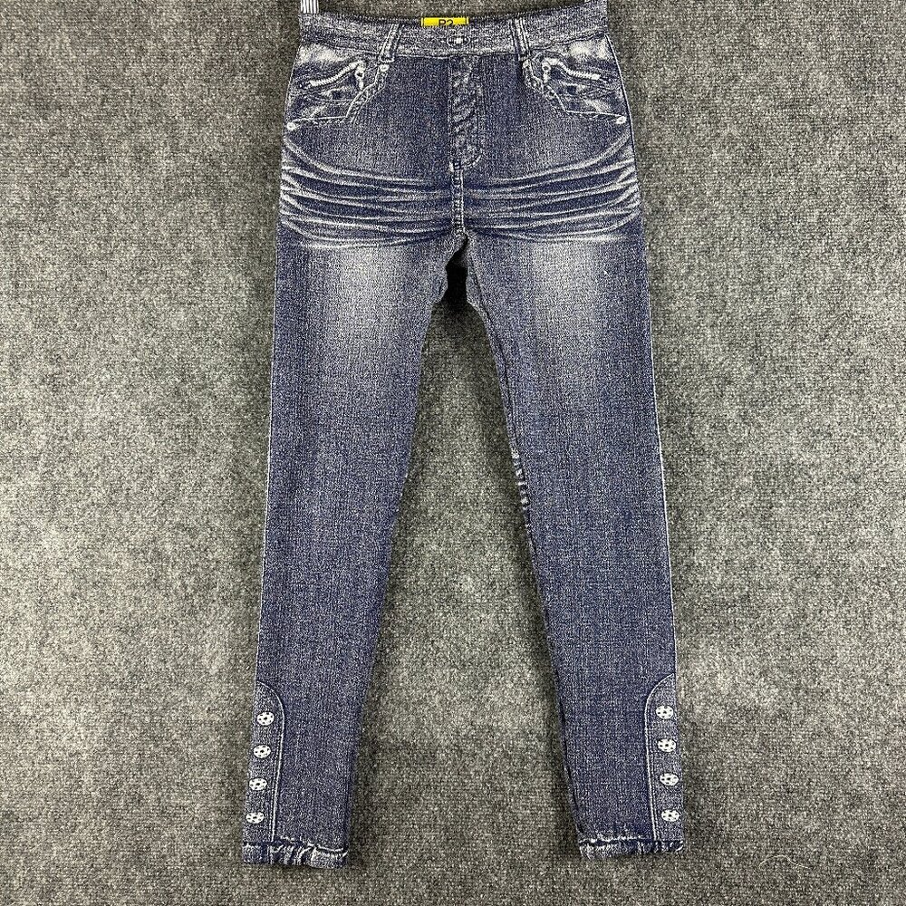 P2 Pink Pump Fleece Lined Leggings Womens Small Pullon Pant Blue Jean Look